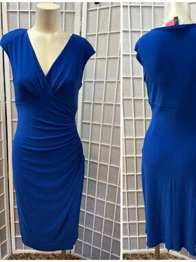 Ralph Lauren, Woman, Draped Dress, Blue, Size 4, V Neck, Short Sleeve, Bodycon.!
